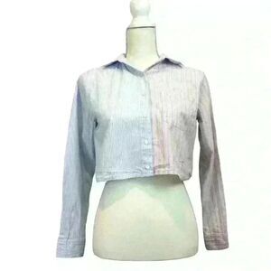 Japna Blue Pinstriped Cropped Button-Down Shirt – Size XS